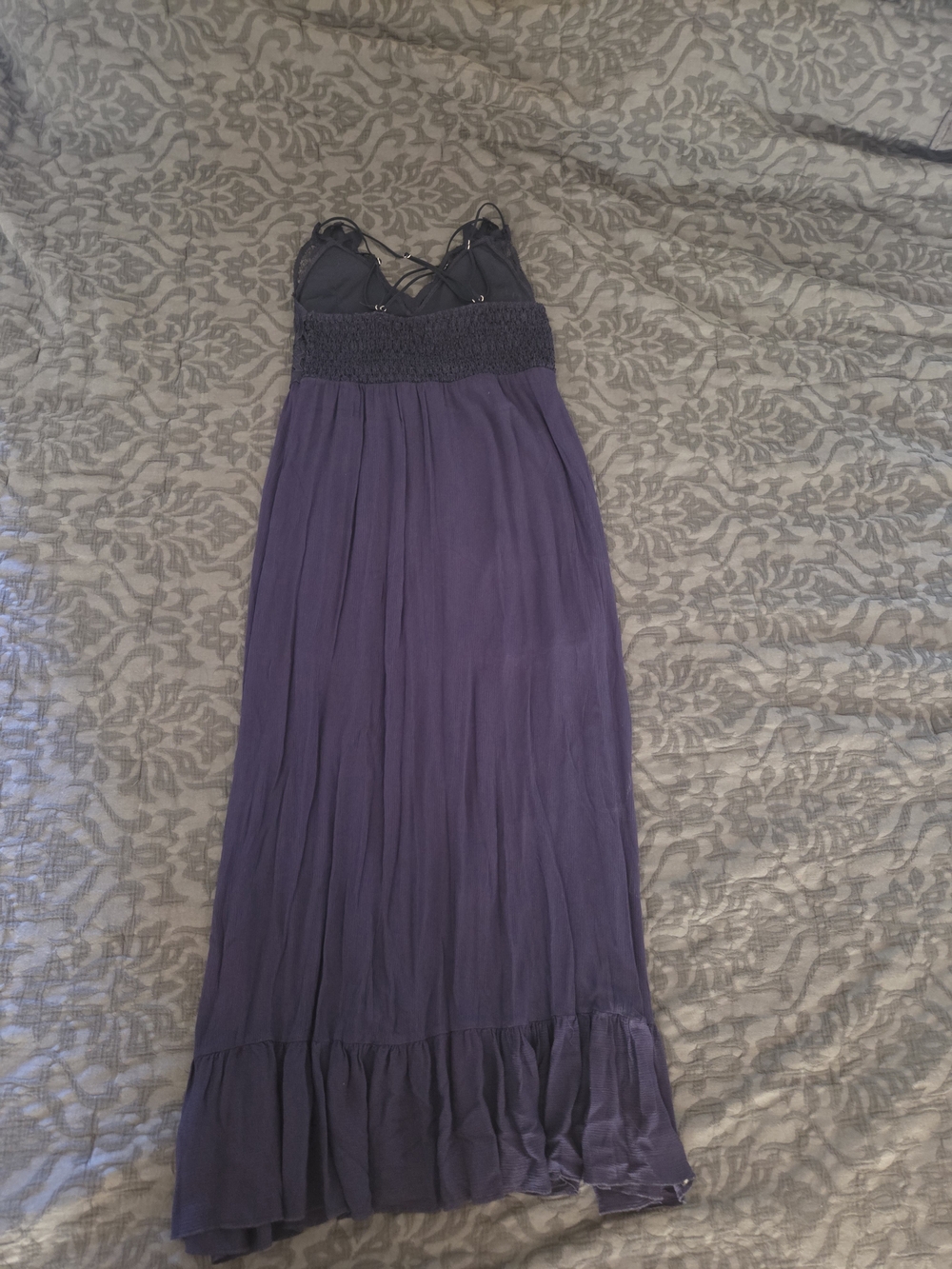 Lace-Trim Blue Maxi Dress with Flowy Skirt - Picture 3 of 8